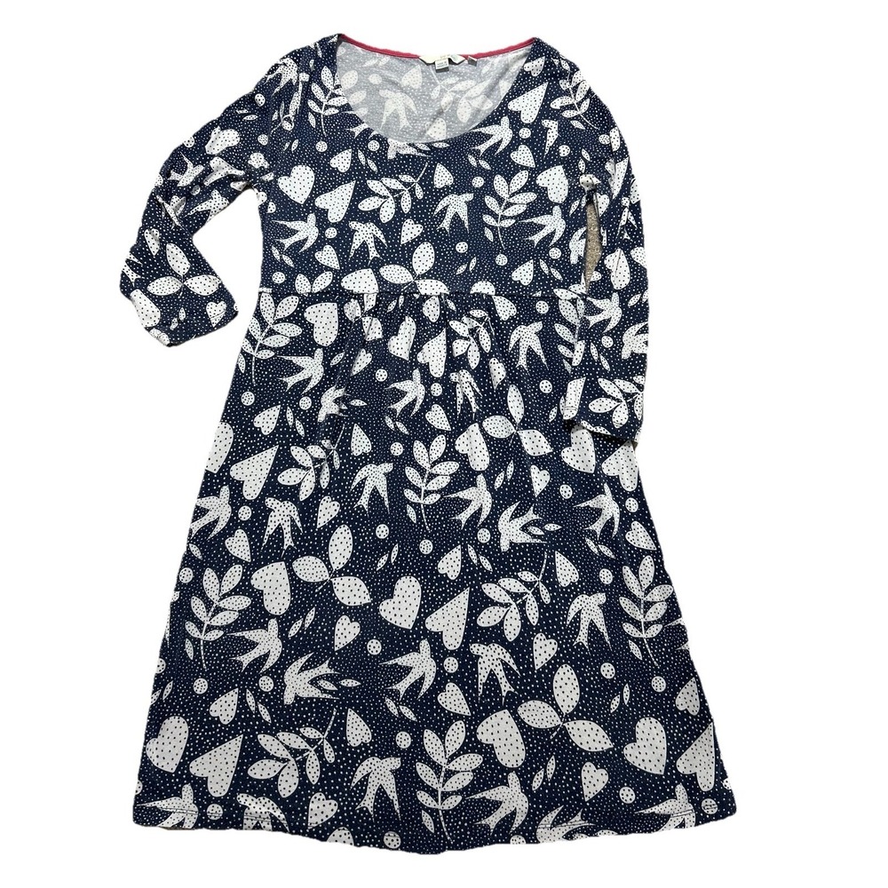 Boden Women's 3/4 Sleeve Blue Sparrow Heart Print Jersey‎ Tunic Dress Size 8R